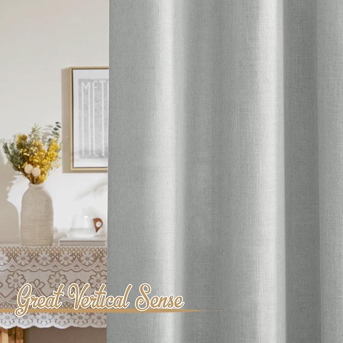 NICETOWN Light Gray Linen Sheer Curtains 108 inches Long, Rod Pocket & Back Tab Flax Linen Weave Semi Sheer Window Treatments Privacy with Light Filtering Drapes for Bedroom, W52 x L108