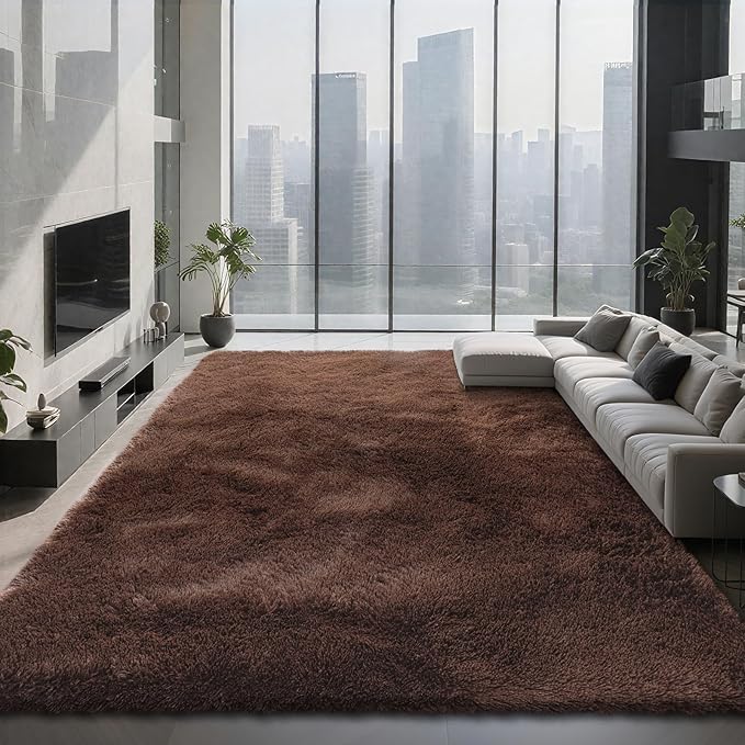 Shag Area Rugs for Bedroom Living Room,Brown 4X6 Ultra Soft Fluffy Area Rugs for Dorm, Indoor Carpet Nursery Rugs for Kids Girls Room Home Decor,Brown