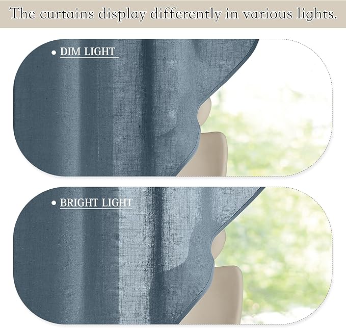 RYB HOME Kitchen Window Curtains Valances - Light Filter Semi Transparent Short Curtains for Small Window, Bathroom, Basement, Cafe, Living Room, Home Decor, W 36 x L 63, Stone Blue, 1 Pair