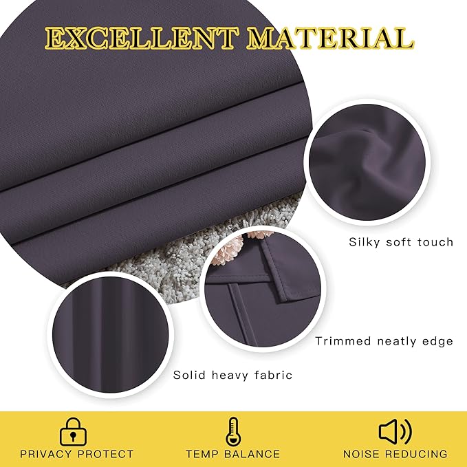 NICETOWN Greyish Purple Room Darkening Curtains 80 inch Length - Chic Grommet Thermal Insulated Blackout Window Treatments Sound Proof Drapes for Bedroom/Living Room (2 Panels, W46 x L80)
