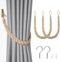 NICEEC 2 Pack Natural Jute Rope Curtain Tiebacks Elegant Boho Style Decorative Drape Tie Backs Soft Hand-Woven Rope Curtain Holdbacks with Metal Hook for Home & Office Drapery (Jute)