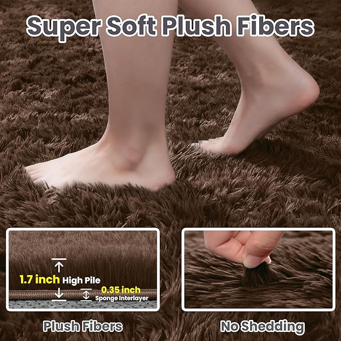 8x10 Area Rugs for Living Room Rug: Soft Fluffy Shag Brown Rugs for Bedroom, Non-Slip Large Fuzzy Plush Rug Indoor Floor Carpet for Nursery Kids Boys Girls Room, Dorms, Playroom, Modern Home Decor