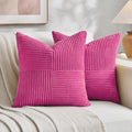 Fancy Homi 2 Packs Hot Pink Decorative Throw Pillow Covers 18x18 Inch for Living Room Couch Bed Sofa, Rustic Farmhouse Boho Home Decor, Soft Corss Corduroy Patchwork Textured Cushion Case 45x45 cm