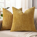 decorUhome Summer Mustard Yellow Chenille Throw Pillow Covers 16x16 Set of 2 Textured Soft Cozy Slubby Couch Pillow Covers Modern Farmhouse Boho Decorative Pillow Cases for Bed Sofa Living Room