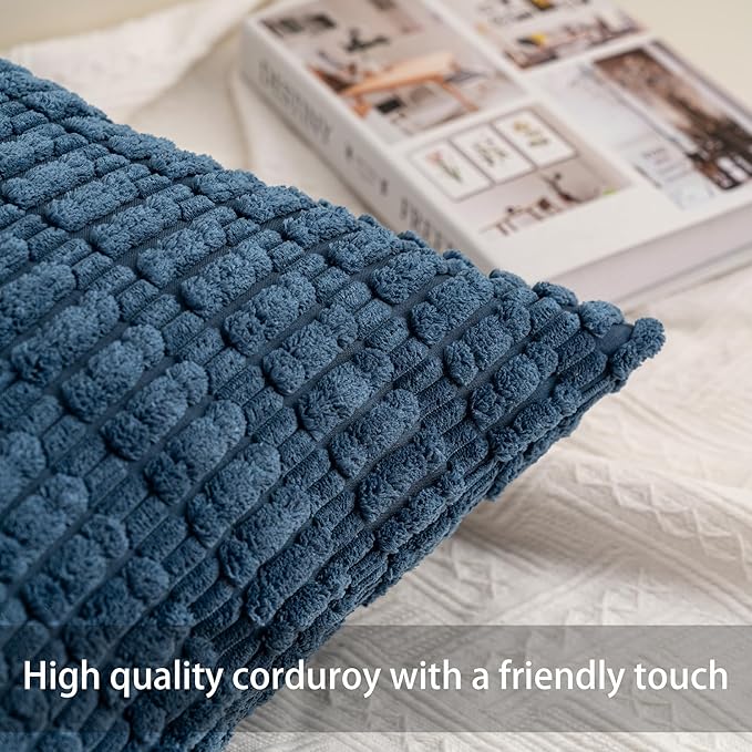 Pack of 2 Corduroy Decorative Throw Pillow Covers 18x18 InchSoft Striped Pillow Covers Modern Farmhouse Home Decor for Sofa Living Room Couch Bed（Sky Blue）