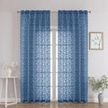 Chyhomenyc Dusty Blue Sheer Curtains 90 Inch Length 2 Panels Set, Light Filtering Tufted Textured Soft Airy Rod Pocket Gentle Leaf Window Treatment Drapes for Bedroom Living Room, 52" Wx90 L, 2PCS