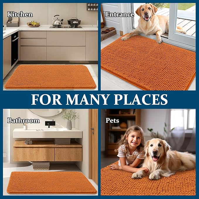 OLANLY Dog Door Mat for Muddy Paws 70x46, Absorbs Moisture and Dirt, Absorbent Non-Slip Washable Doormat, Quick Dry Chenille Mud Mat for Dogs, Entry Indoor Entryway Carpet for Inside Floor, Clay