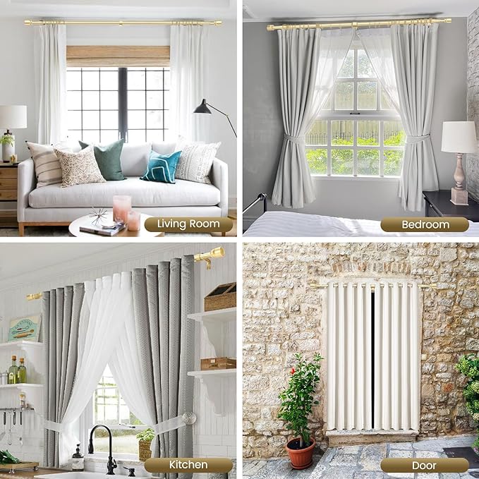 1” Diameter Gold Curtain Rods Itself is 30 to 90 inch, 1 Pack Fit 30-84 inch Windows with Heavy Duty Adjustable Rod 1 Inch Diameter Splicing Metal Extra Long Curtain Rod