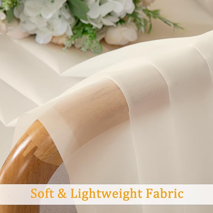 Gwine Cream Sheer Curtains 108 Inches Long 2 Panels Set, Voile Light Filtering Window Treatment Drapes for Living Room Bedroom Canopy, Each 42Wx108L inches, 9 Ft, Cream