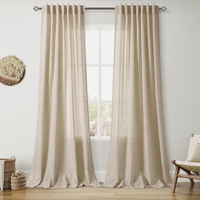 Nanspring Taupe Burlywood Curtains 108 Inches Long for Living Room Linen Burlap Rustic Farmhouse Sheer Curtains with Back Tab Floor to Ceiling High Window Curtain for Bedroom 52x108, 2 Panels