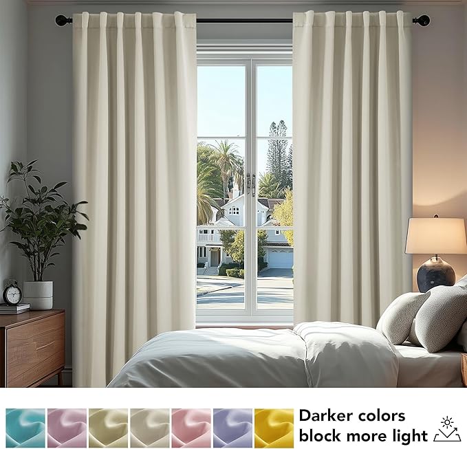 Deconovo Blackout Curtains, Thermal Insulated, W70 x L95 2 Panels, Back Tab, Machine Washable, Room-Darkening Drapes for Bedroom/Living Room Light Beige