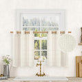 LAMIT 30 Inch Cafe Linen Curtains for Small Window, Cream Ivory Semi Sheer Light Filtering Short Curtains Bronze Grommet Neutral Drapes for Bathroom/Basement, 2 Panels, Natural, 34 x 30 Inch