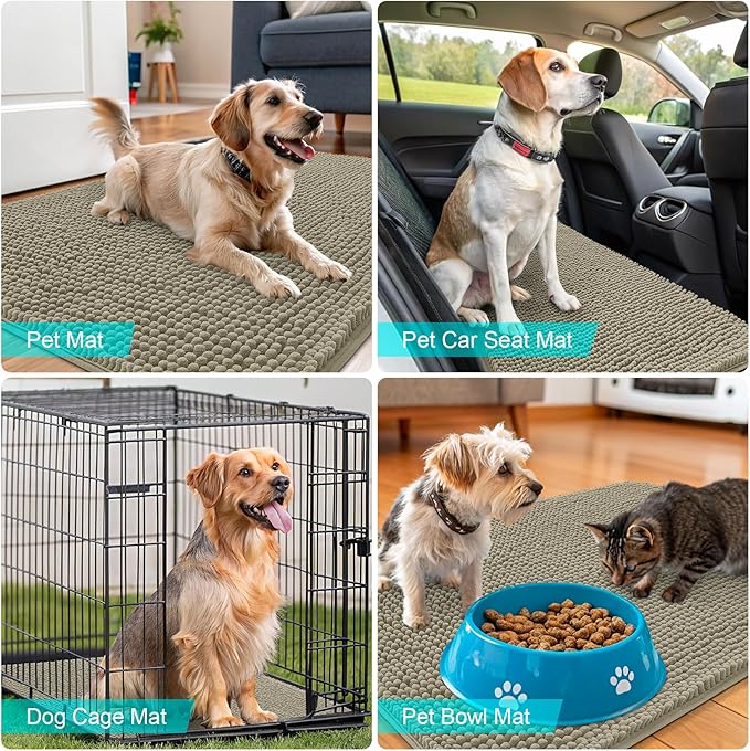 OLANLY Dog Door Mat for Muddy Paws 47x17, Absorbs Moisture and Dirt, Absorbent Non-Slip Washable Doormat, Quick Dry Chenille Mud Mat, Entry Indoor Entryway Carpet for Inside Floor, Warm Taupe