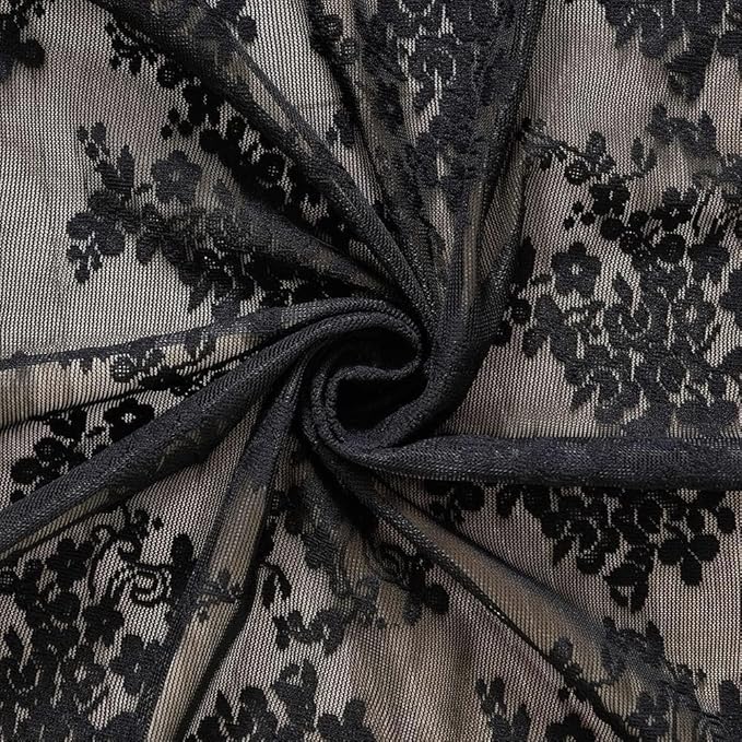 YJ YANJUN Vintage Lace Curtains 24 inch Length Set of 2 Victorian Gothic Short Half Curtains for Kitchen Bathroom RV Light Filtering Small Window Drapes Halloween Goth Dark Room Decor 26 x 24 Black