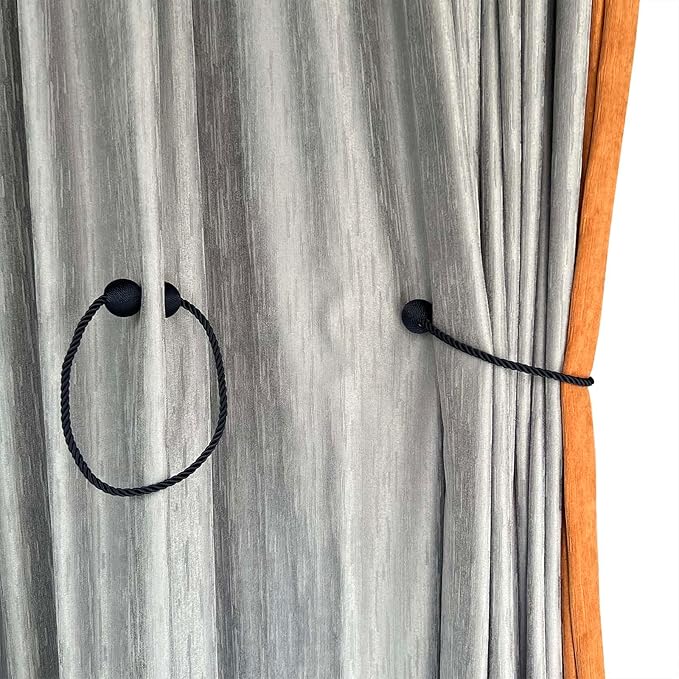 Melaluxe 4 Pack Magnetic Curtain Tiebacks, Decorative Curtain Holdbacks for Window Décor (Navy Blue)
