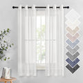 NICETOWN Linen Sheer Curtains Flax Texture for Bedroom Windows, Grommet Semi Sheer Vertical Drapes Privacy with Light Filter for Nursery, White, 36" Wide by 63" Long, 2 Pieces