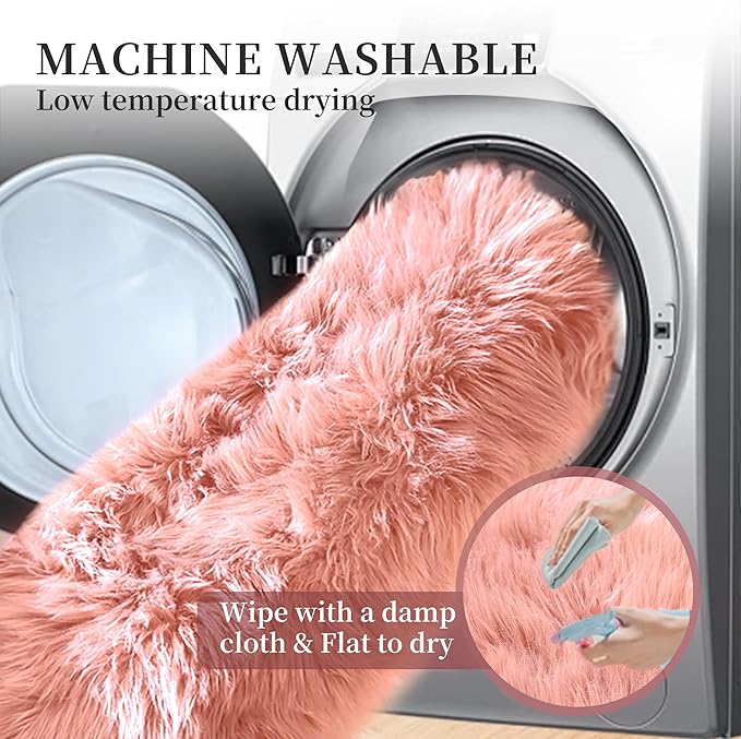ORINOVA Pink Area Rugs 8x10 Shag Large Washable Rugs for Bedroom Plush Faux Sheepskin Shaggy Fur Rug for Living Room Soft Rectangle Rug
