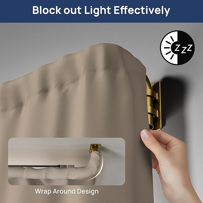 ENJOYBASICS Blackout Curtain rod for windows 48 to 84, Wrap Around Curtain Rods for Bedroom, Living Room, Adjustable from 30 to 86 Inches, Gold