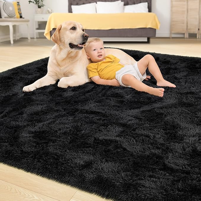 Tepook Area Rugs 10x14 for Living Room, Super Soft Fluffy Rugs for Bedroom, Modern Shaggy Rug Fuzzy Carpets for Kids, Plush Indoor Nursery Home Decor Rug with Non-Slip Bottom, Black