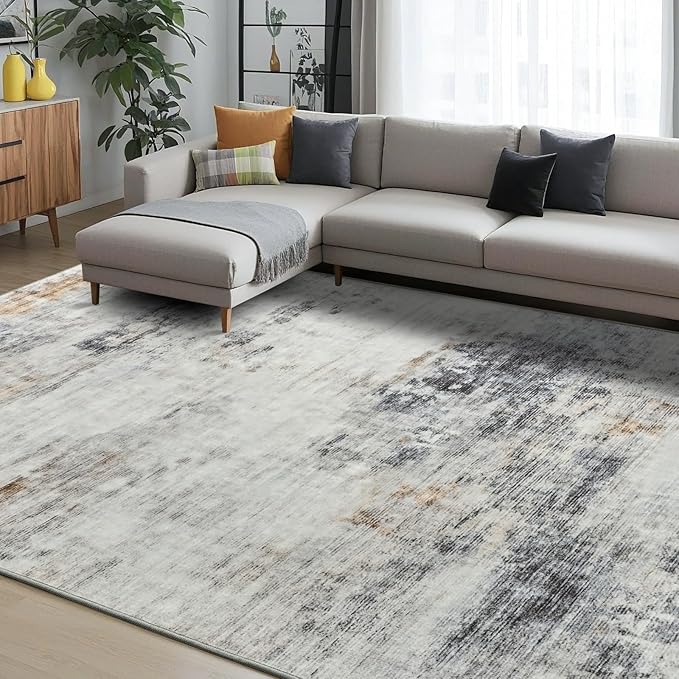 Toneed Abstract Area Rug Modern Washable Rug Soft Non Slip Rug Low Pile for Bedroom Living Room Dining Room Grey/Brown 4x6 Feet
