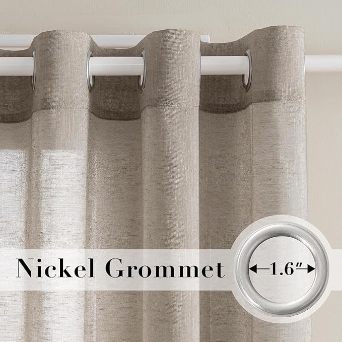 H.VERSAILTEX Linen Curtains Flax Linen Blended Curtain Panels for Living Room/Bedroom Semi Sheer Privacy Curtains 108 inch Length 2 Panels Set Nickel Grommet Window Drapes,Taupe