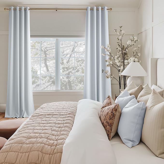 NICETOWN Room Darkening Draperies Curtains Panels, 2 Panels Greyish White W52 x L96
