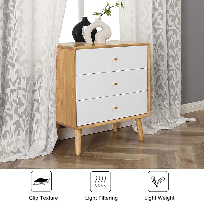 Lecloud Leia Ivory Sheer Curtains 120 Inches Long 2 Panels, Jacquard Textured Voile Curtains, Modern Gauzy Windows Decor Drapes with Dual Rod Pockets for Living Room Bedroom, Each 52" W x 120" L