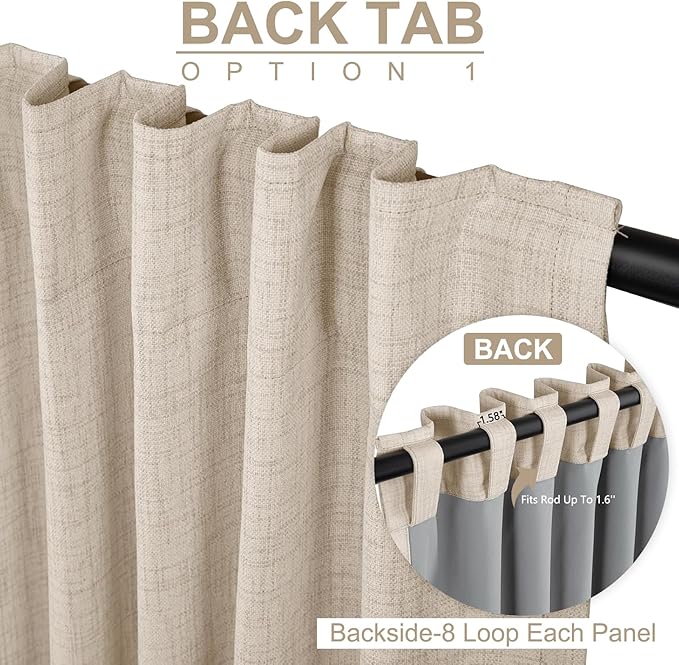 100% Blackout Shield Linen Blackout Curtains for Bedroom 90 Inches Long, Back Tab/Rod Pocket Living Room Drapes, Thermal Insulated Blackout Curtains 1 Panel Set, 100" W x 90" L, Oatmeal