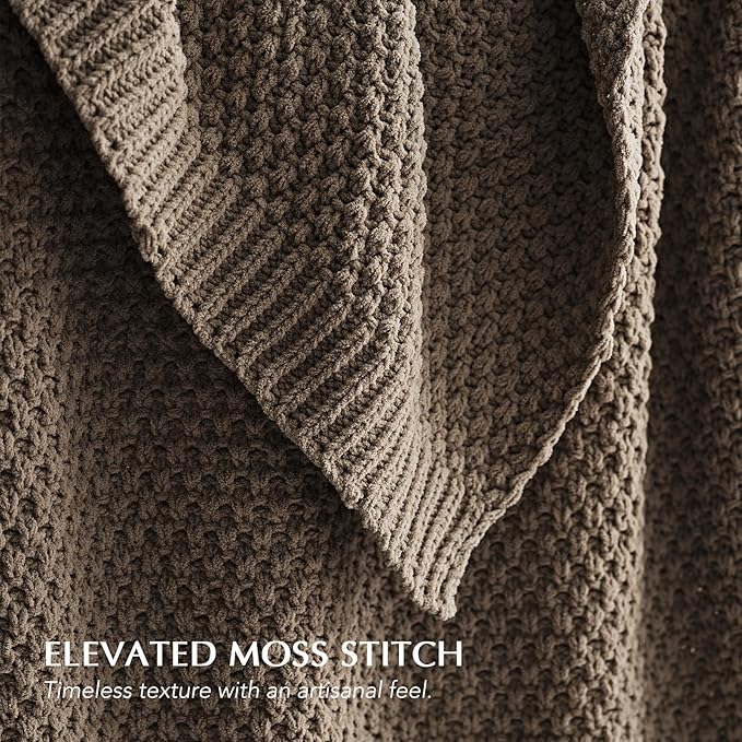 EVERGRACEHOME Chunky Chenille Knit Throw Blanket for Couch, Soft Luxurious Oversized King Moss Stitch Blanket for Bed, Large Cozy Farmhouse Knitted Throw for Sofa, Mocha Brown, 92" x 108"