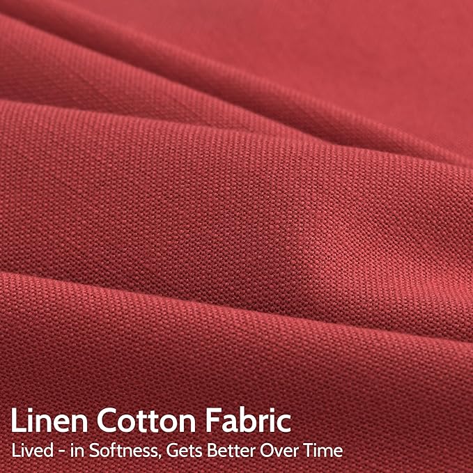 Christmas Red Linen 120 Inch Curtains for Living Room Light Filtering Semi Sheer Curtain Back Tab Vintage Rustic Neutral Luxury Home Decor Floor to Ceiling High Window for Bedroom 52x120,2 Panels