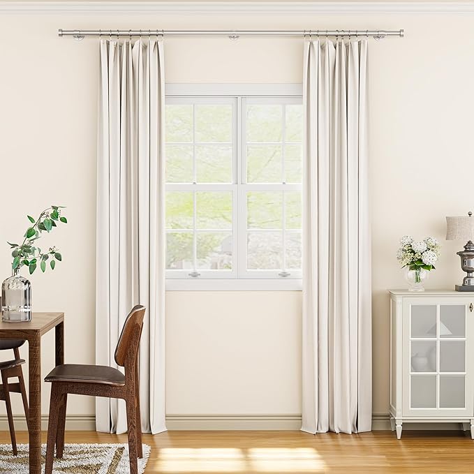 YaFex 2 Pack Heavy Duty Curtain Rods 32-90 Inch, 1 Inch Adjustable Curtain Rod for Windows, Silver Long Window Treatment Rods Set with Aluminium Finials, Modern Design
