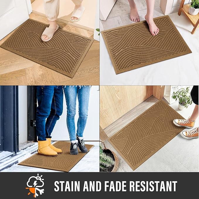 HIYARD Sturdy Front Door Mat, Absorbent Muddy Dirt Resist Welcome Door Mats Outdoor Indoor, Stain and Fade Resistant, Non-Slip Backing Entry Mat Low Profile Doormat for Entryway, 29×17, Brown