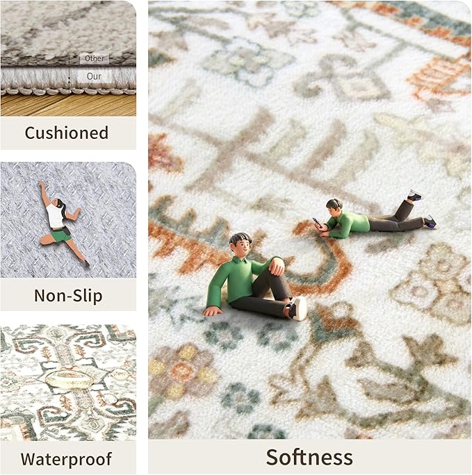 Washable 2x8 Runner Rug - Non Slip Vintage Kitchen Runner Rugs Low-Pile Distressed Long Rugs for Hallway Waterproof Indoor Carpet for Living Room Bedroom Entryway 2'x8' Green