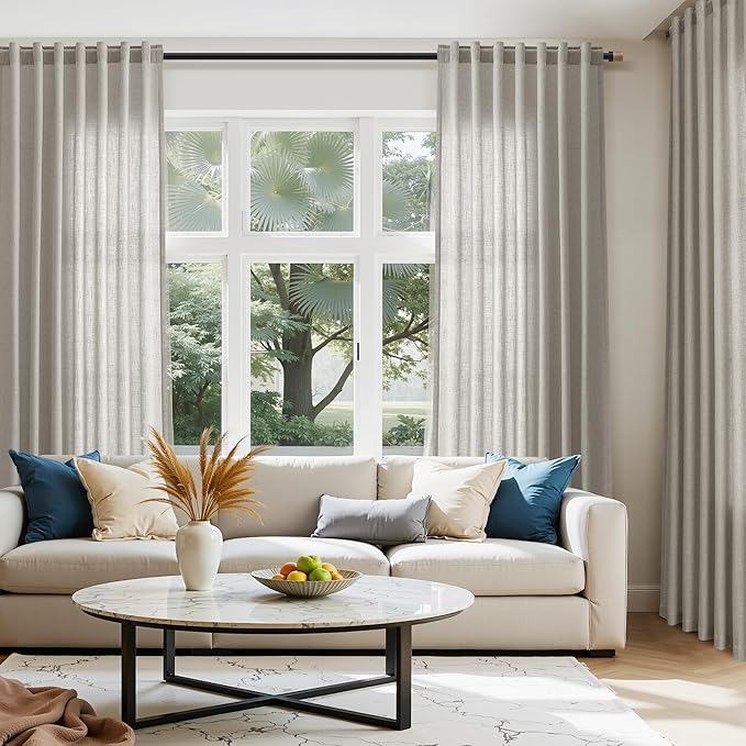 Silver Gery Linen Curtains 96 Inches for Bedroom Living Room Burlap Textured Linen Drapes Rod Back Tab Modern Farmhouse Coastal Decor Light Filtering Curtain for Dinning Room Office 52x96