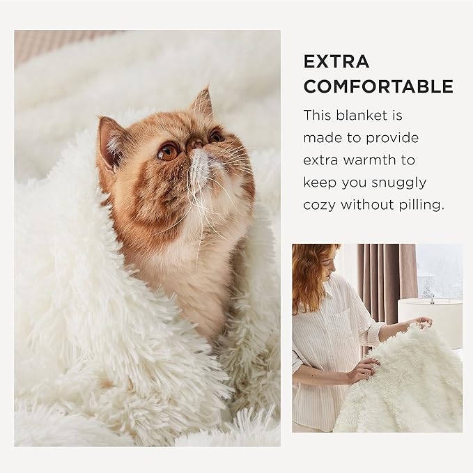 Bedsure GentleSoft Fluffy Cream Blankets Queen Size for Bed, Thick Sherpa Faux Fur Fleece Fuzzy Plush Winter Warm Heavy Soft Full Queen Blankets, Bedroom Decor Cream Gifts Cozy Gifts for Women, 90x90