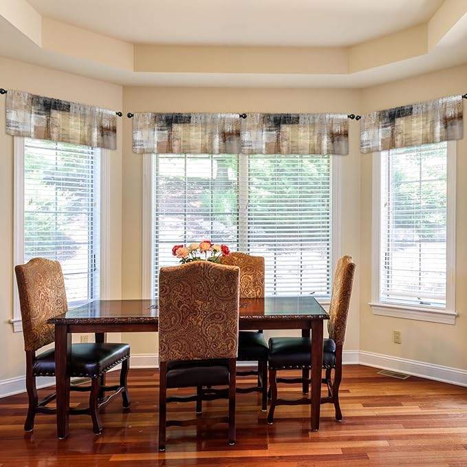 Emvency 4 Pack Valances Window Treatments, Brown Abstract Modern Art Blackout Drapes Adjustable Curtain for Windows Living Room Kitchen Over Sink, 52x18 Inch Rod Pocket Valances