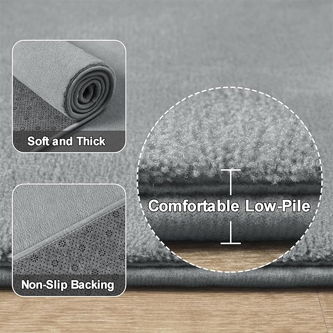 Amearea Grey Round Area Rugs 5ft Washable Circle Rugs for Bedroom Living Room, Fluffy Indoor Thickened Memory Foam Rug, Non Slip Minimalist Circular Carpet for Kids Boys Girls Dorm Nursery Room Decor