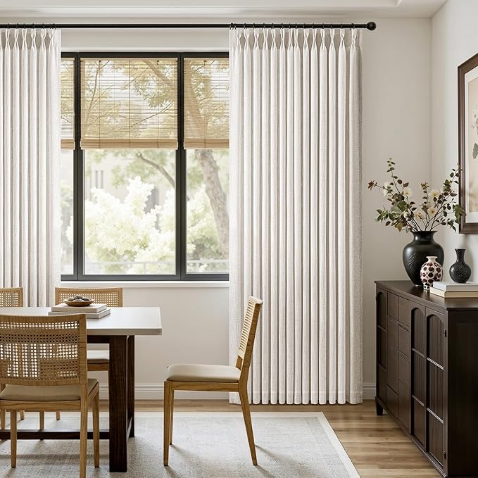 MIULEE Extra Wide 60 Inch Width Pinch Pleated Thick Linen Curtains 90 Inches Long 2 Panels for Patio Sliding Glass Door Living Room Bedroom Large Windows, Memory Trained Nautral Drapes Hooks&Rings