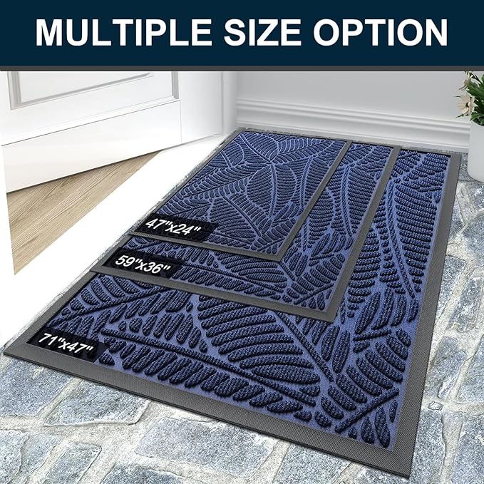 Colorxy Waterproof Doormat, Sturdy Natural Rubber Front Indoor Mat, Non Slip Low Profile Indoor Outdoor Door Mats, Stain and Fade Resistant Floor Mat, Easy Clean Patio Entrance Mat, 71''x47'', Navy