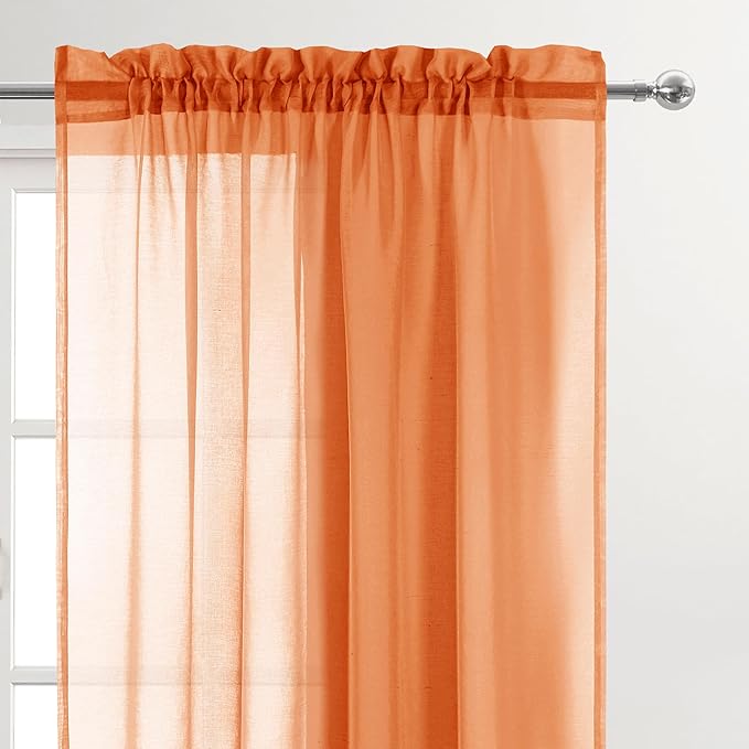 DWCN Sheer Curtains 54 inch Length 2 Panels Set, Orange Short Light and Airy Gauzy Window Curtain Drapes for Cafe/Loft/Nursery, 2pcs, W52 x L54