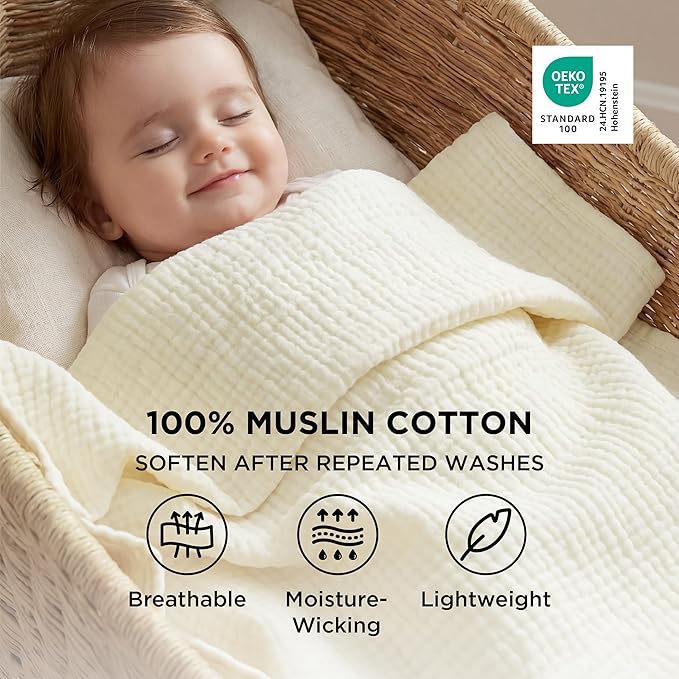 Bedsure 100% Cotton Muslin Blanket King Size for Bed - 4-Layer Breathable and Lightweight Thin Soft Summer Gauze Muslin Blanket for Adults, Cream, 108x90 Inches