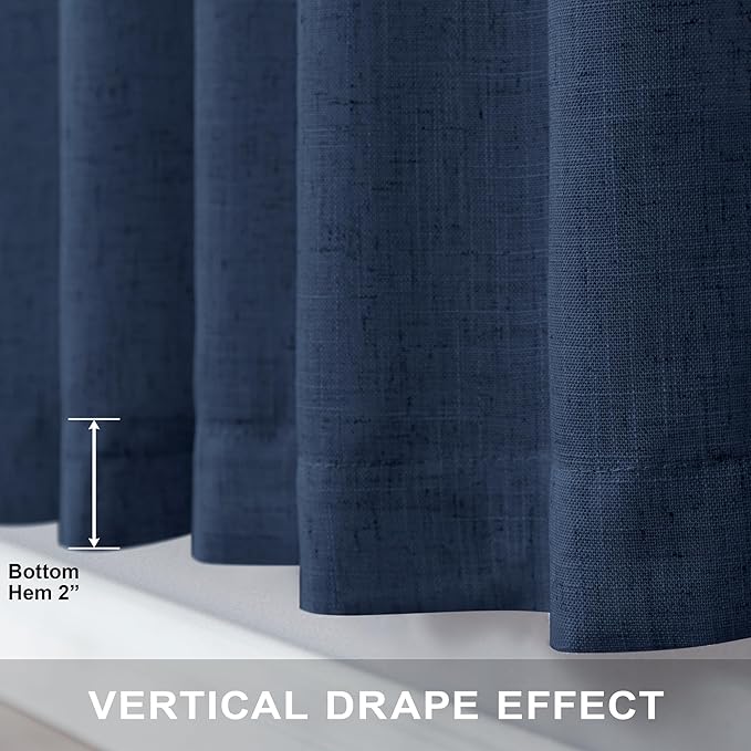 Navy Blue Curtains 63 Inch Length for Boys Room 2 Panel Back Tab Pocket Linen Semi Sheer Woven Textured Indigo Dark Blue Curtain for Kids Bedroom Nursery Game Playroom Nautical Farmhouse 52x63 Long