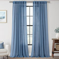 Denim Blue Curtains for Living Room Back Tab Modern Farmhouse Semi Sheer Blue Curtains 100 inches Long 2 Panels Set Muted Neutral Window Curtain for Dining Room Bedroom 52x100