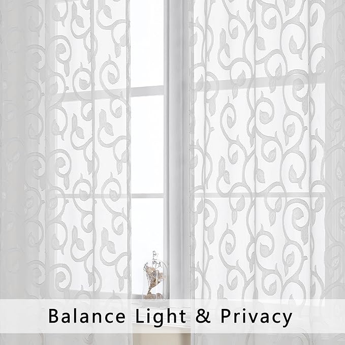 OWENIE Furman White Kitchen Curtains Tiers 36 inch Length, Light Filtering Soft Airy Clear Cafe Curtain for Living Room Bedroom Farmhouse Small Windows Half Curtains, 2 Pcs, Each 40Wx36L inch