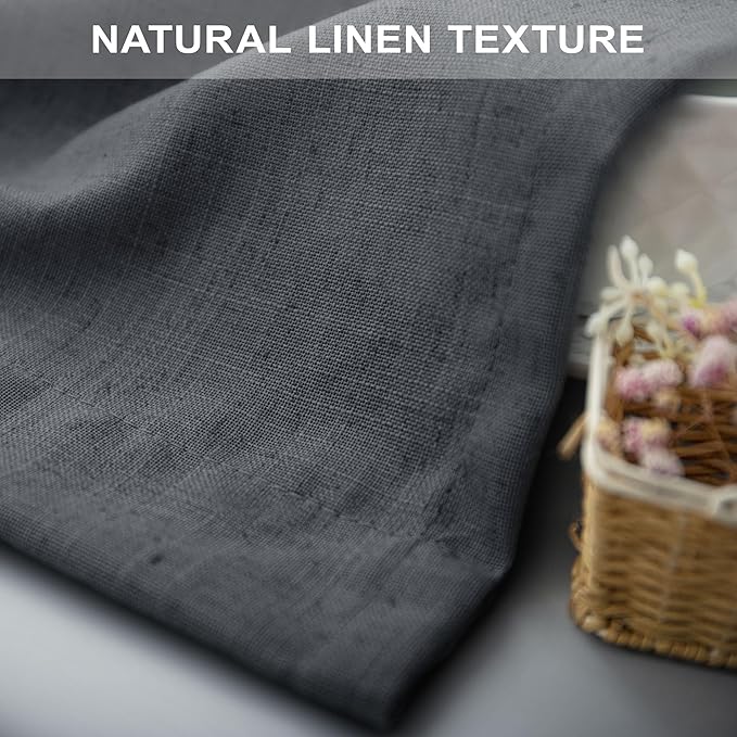 Grey Curtains for Living Room 96 Inches Long 2 Panels Back Tab Light Filtering Linen Semi Sheer Modern Farmhouse 8ft Curtain Drapes for Bedroom Home Office Ceiling to Floor Length Charcoal Dark Gray