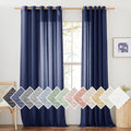 NICETOWN Linen Textured Sheer Curtains 96 inch Long for Living Room, Privacy Chic Sheer Curtains Window Treatment Translucent Drapes for Farmhouse/Cottage, W70 x L96, Dark Blue, 1 Pair