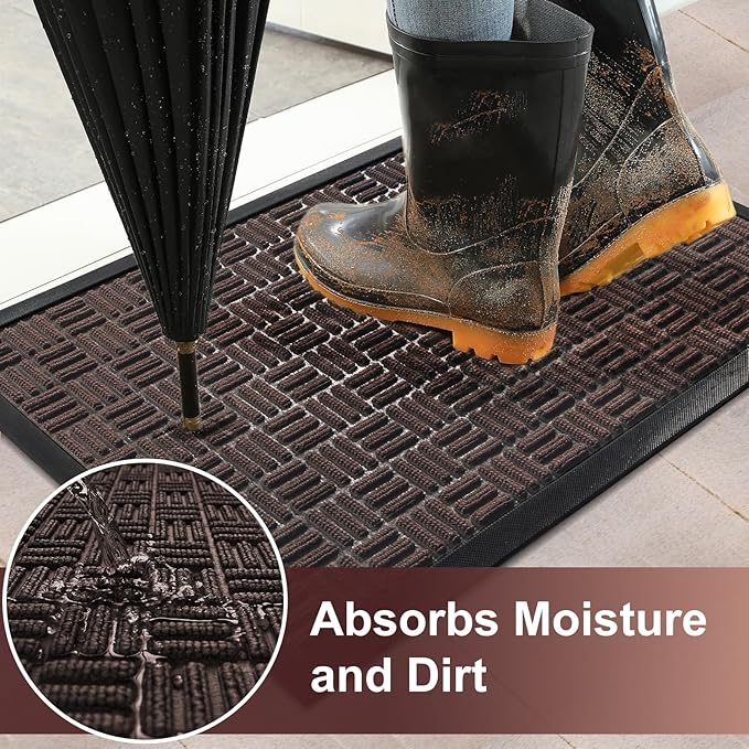 Mibao Front Door Mat, Heavy Duty Durable Welcome Mat for Outdoor Indoor, Dirt Trapper Waterproof Super Absorbent Door Mat for Entryway Outside Patio Porch, 61.5" x 36", Coffee