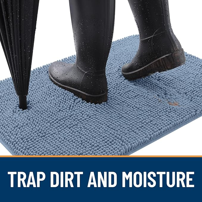 OLANLY Dog Door Mat for Muddy Paws 70x32, Absorbs Moisture and Dirt, Absorbent Non-Slip Washable Doormat, Quick Dry Chenille Mud Mat for Dogs, Entry Indoor Entryway Carpet for Inside Floor, Airy Blue