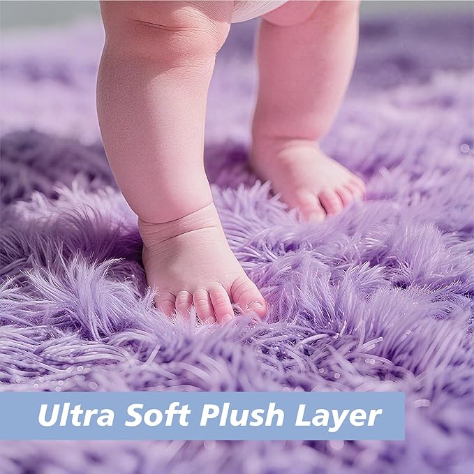 yulidayang Purple Fluffy Round Area Rugs for Bedroom,4'X4'Shag Circle Area Rugs for Girls Room,Non Slip Fuzzy Plush Rug for Kids Room Living Room and Dorm Home Decor Rug