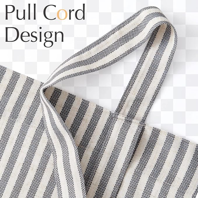 jinchan Tie Up Linen Textured Striped Tie Curtain for Kitchen Bathroom Rod Pocket Pinstripe Valance Window Treatments Ticking Stripe Pull Cord 1 Panel 18 Inch Charcoal Grey on Linen